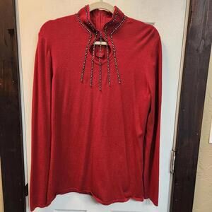 Reba Women's Long Sleeve Red Mock Neck Sweater w/ Rhinestones Size S